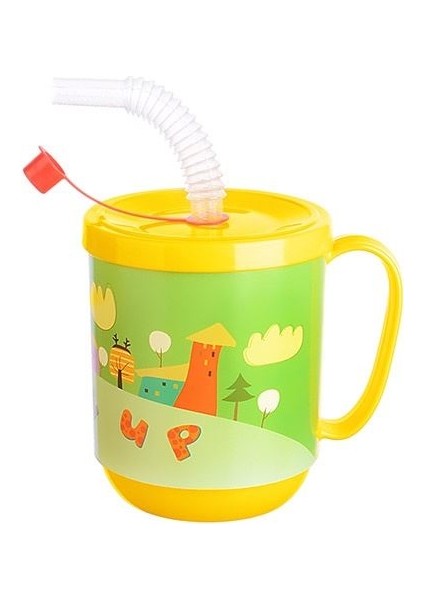 3 Adet Pipetli Çocuk Içecek Bardağı Desenli Bardak 350ML