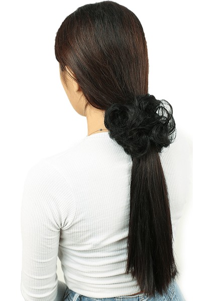 Saçlı Lastikli Topuz Toka / Siyah