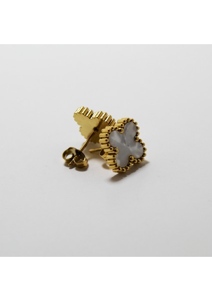 Sedef Taşlı Yonca Model Çelik Kadın Küpe