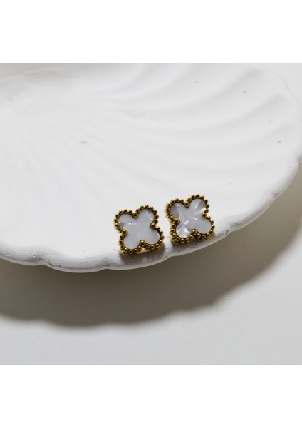 Sedef Taşlı Yonca Model Çelik Kadın Küpe fiyatları