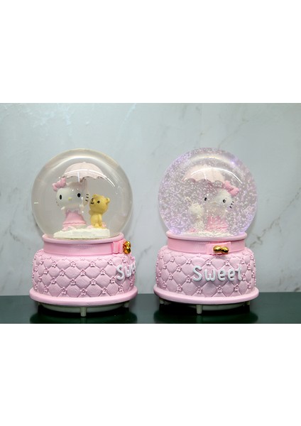 Hello Kitty Içi Dönmeli Püskürtmeli Işıklı Müzikli Kar Küresi Büyük Boy Model 1