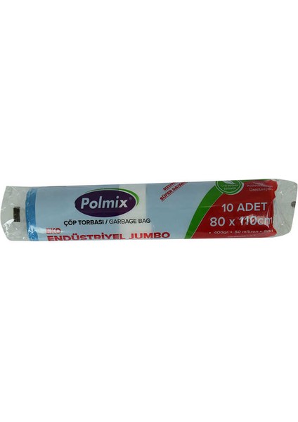 Çöp Torbası Jumbo Boy 80X110CM 400GR 50MIKRON 90LT Mavi Rulo 10 Adet