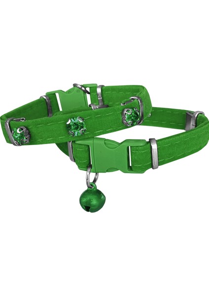 Kadife Kedi Boyun Tasması Taşlı 20-32 cm Yeşil