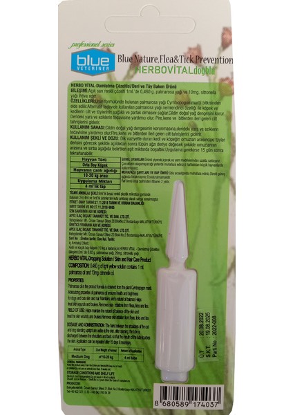 Herbiovital Bitkisel Köpek Damlası 4 ml ( 10-20 kg )