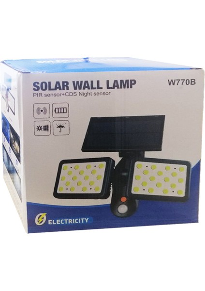 Powermaster W770B Sensörlü 36 Cob Ledli Solar Aydınlatmalı Duvar Lambası