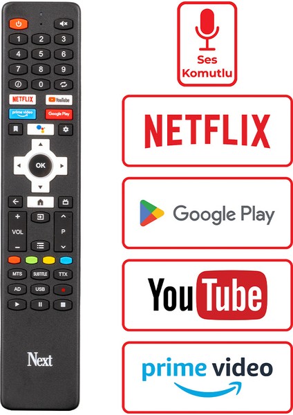 Orjınal Kl Next * Vivax * Contı Netflıx-Youtube-Primevideo Google Play Tuşlu Android Ses Komutlu Lcd-Led Tv Kumandası