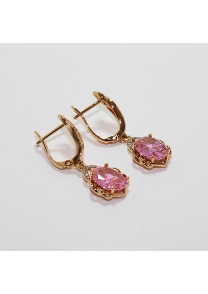 Pembe Baget Zirkon Taşlı, Sallantılı Xuping Altın Kaplama Kadın Küpe