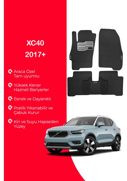 XC40 2017 ve Üzeri Uyumlu Hücreli Yüzey Eva Paspas Seti Siyah Yüzey Paspas Takımı