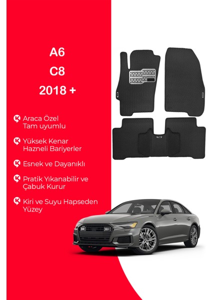 A6 C8 2018 ve Üzeri Uyumlu Hücreli Yüzey Eva Paspas Seti Siyah Yüzey Paspas Takımı