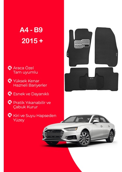 A4 B9 2015 ve Üzeri Uyumlu Hücreli Yüzey Eva Paspas Seti Siyah Yüzey Paspas Takımı