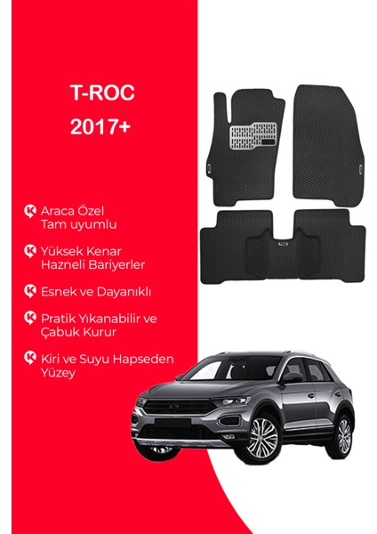 T-Roc 2017 ve Üzeri Uyumlu Hücreli Yüzey Eva Paspas Seti Siyah Yüzey Paspas Takımı