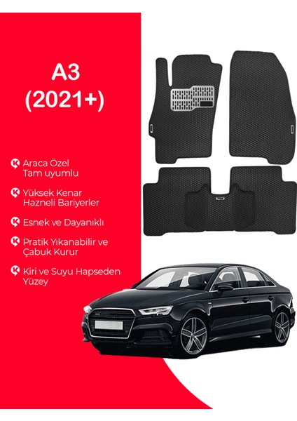 A3 2021 ve Üzeri Uyumlu Hücreli Yüzey Eva Paspas Seti Siyah Yüzey Paspas Takımı