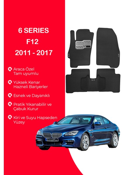 6 Serisi F12 Coupe Xdrive 2011 - 2017 Uyumlu Hücreli Yüzey Eva Paspas Seti Siyah Yüzey Paspas Takımı