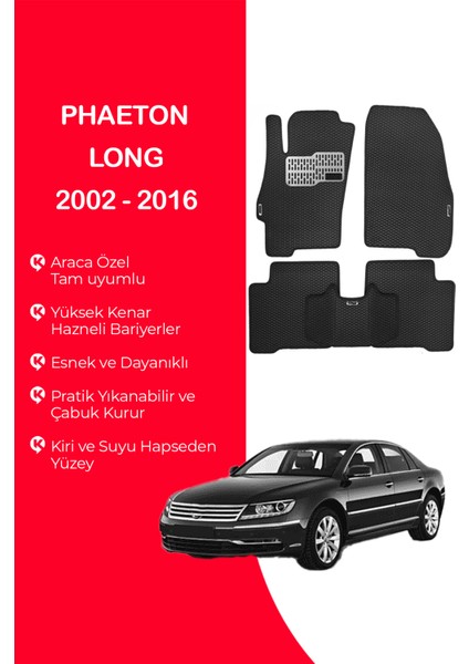 Phaeton 2002 - 2016 Long Uyumlu Hücreli Yüzey Eva Paspas Seti Siyah Yüzey Paspas Takımı