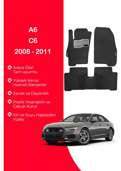 A6 C6 2008 2011 Uyumlu Hücreli Yüzey Eva Paspas Seti Siyah Yüzey Paspas Takımı