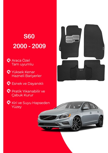 S60 2000 - 2009 Uyumlu Hücreli Yüzey Eva Paspas Seti Siyah Yüzey Paspas Takımı