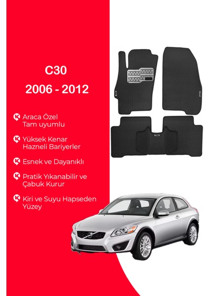 C30 2006 - 2012 Uyumlu Hücreli Yüzey Eva Paspas Seti Siyah Yüzey Paspas Takımı