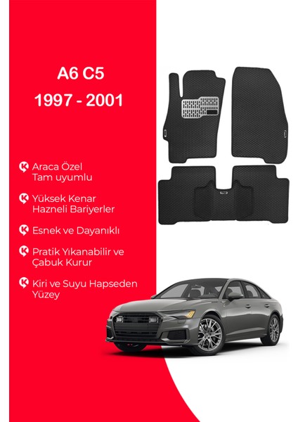 A6 C5 1997 - 2001 Uyumlu Hücreli Yüzey Eva Paspas Seti Siyah Yüzey Paspas Takımı