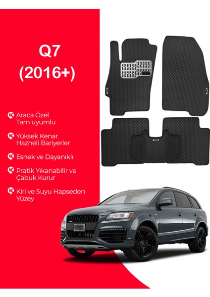 Q7 2016 ve Üzeri Uyumlu Hücreli Yüzey Eva Paspas Seti Siyah Yüzey Paspas Takımı