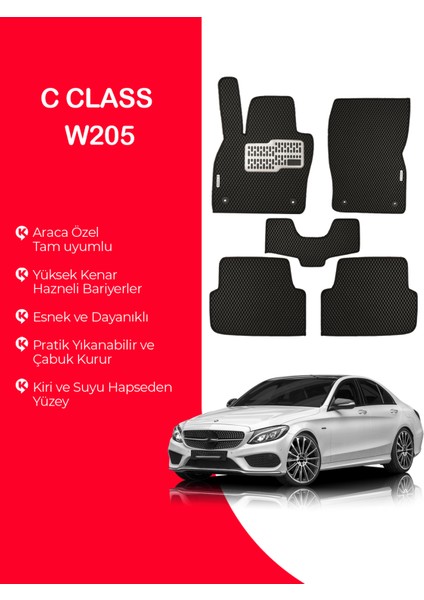 C-Class W205 2014-2022 Uyumlu Hücreli Yüzey Eva Paspas Seti Paspas Takımı Siyah Yüzey