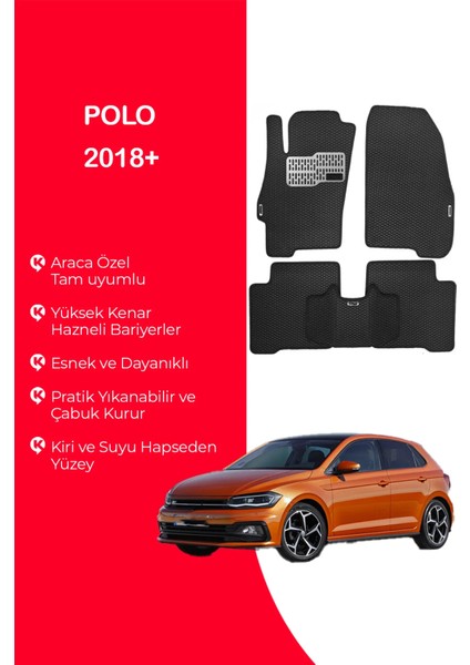 Polo 2018 ve Üzeri Uyumlu Hücreli Yüzey Eva Paspas Seti Paspas Takımı Siyah Yüzey
