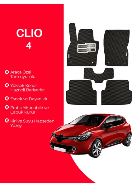 Clıo 4 Uyumlu Hücreli Yüzey Eva Paspas Seti Paspas Takımı Siyah Yüzey