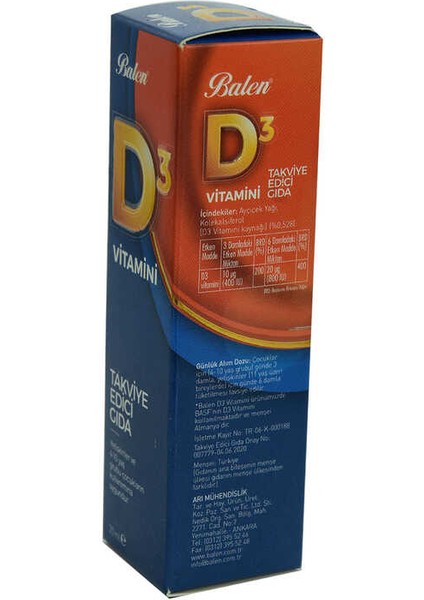 D3 Vitamini Takviye Edici Gıda 20 ml fiyatları