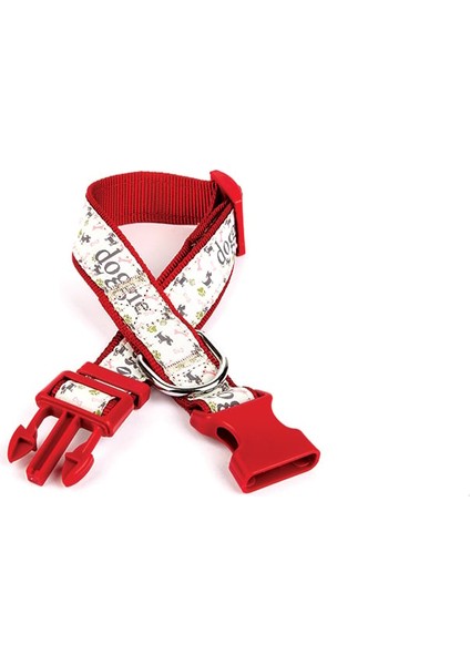 Köpek ve Pati Desenli Dokuma Köpek Boyun Tasması 3 cm x 36-60 cm Kırmızı