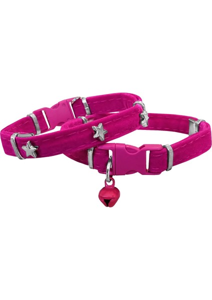 Kadife Kedi Boyun Tasması Yıldızlı 20-32 cm Pembe