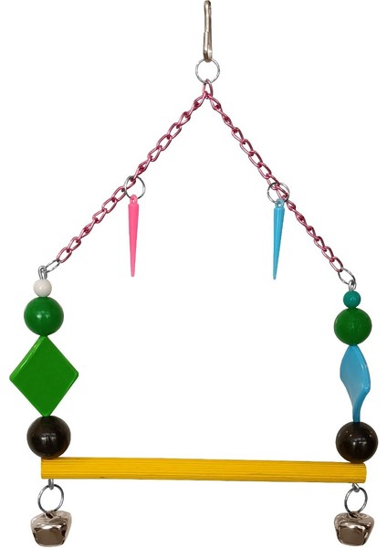 Renkli Boncuklu Zilli Zincirli Papağan Salıncağı 15-17.5 cm Renkli