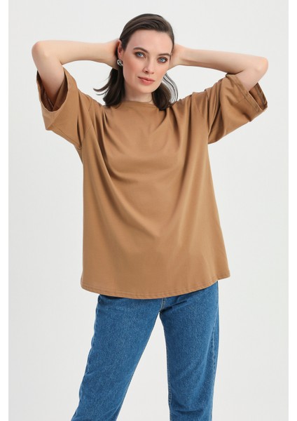Truvakar Kol Basic Oversize Tişört Kahverengi