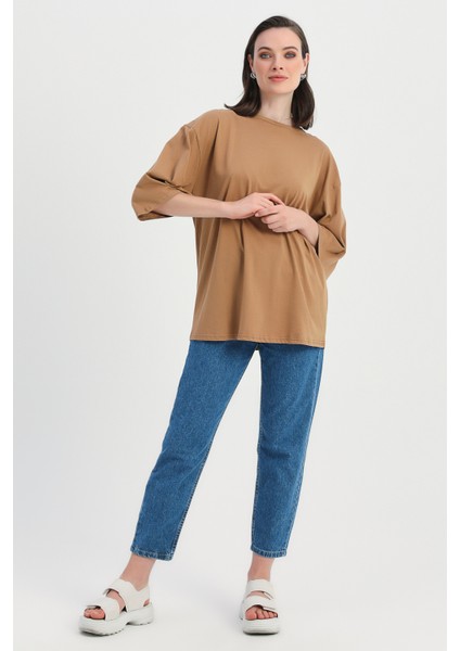 Truvakar Kol Basic Oversize Tişört Kahverengi modelleri