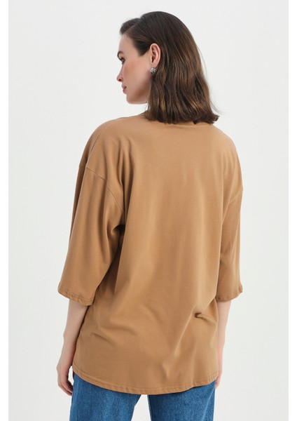 Truvakar Kol Basic Oversize Tişört Kahverengi indirimleri