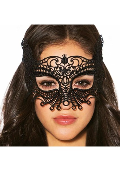Siyah Renk Dantel Kesim Dantel Işlemeli Balo Parti Maskesi 4 No
