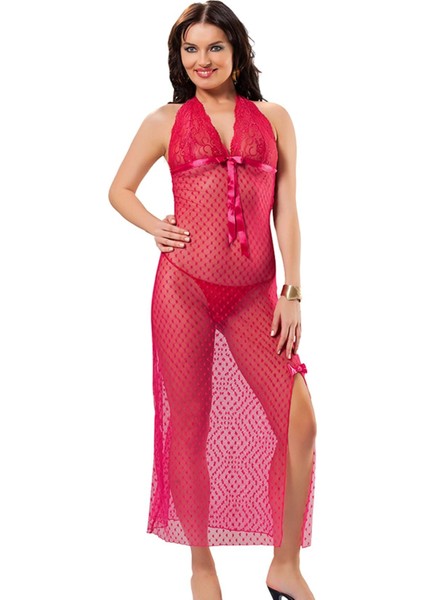 Fuşya Dantel Gecelik