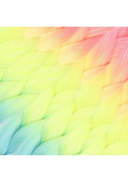 OEM Simli Fuşya / Neon Sarı / Açık Mavi Ombreli Örgülük Saç 100 gr