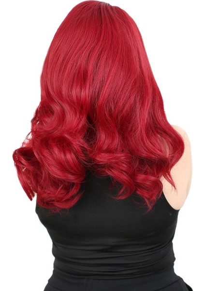 Kahkülsüz Fiber Sentetik Orta Boy Dalgalı Peruk / Kızıl fırsatları