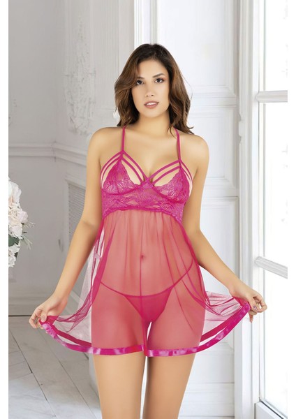 Fuşya Dantel Gecelik