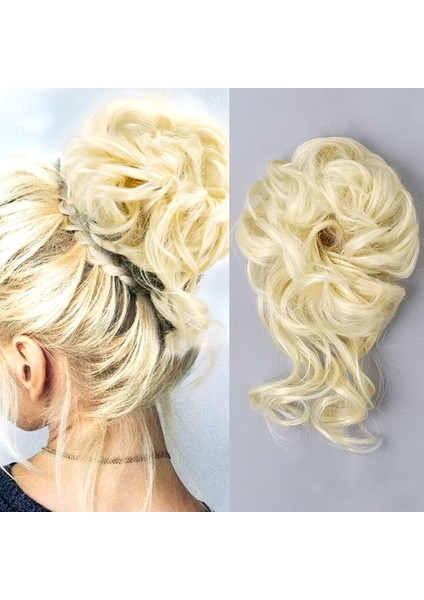 Saçlı Lastikli Kuyruklu Topuz Toka / Platin