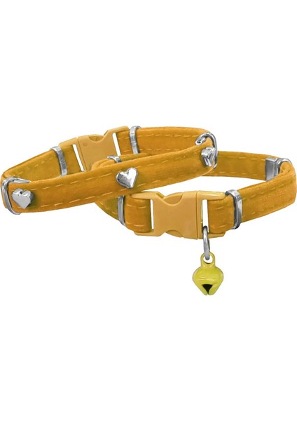 Kadife Kedi Boyun Tasması Kalpli 20-32 cm Sarı