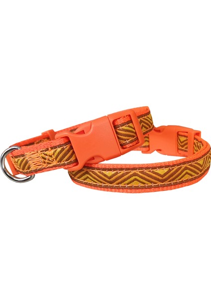 Dalga Desenli Dokuma Köpek Boyun Tasması 1,5 cm x 27-40 cm Turuncu