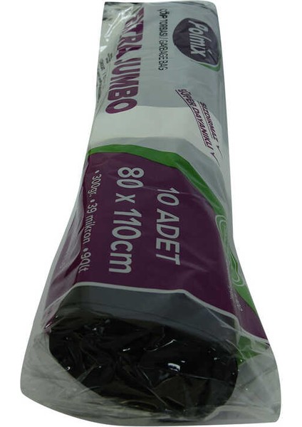 Çöp Torbası Extra Jumbo Boy 80X110CM 300GR 39MIKRON 90LT Siyah Rulo 10 Adet