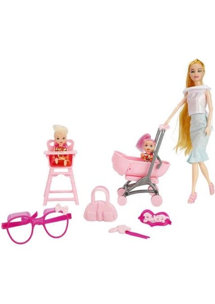 Pusetli Mama Sandalyeli Bebek Seti Doll Little Baby