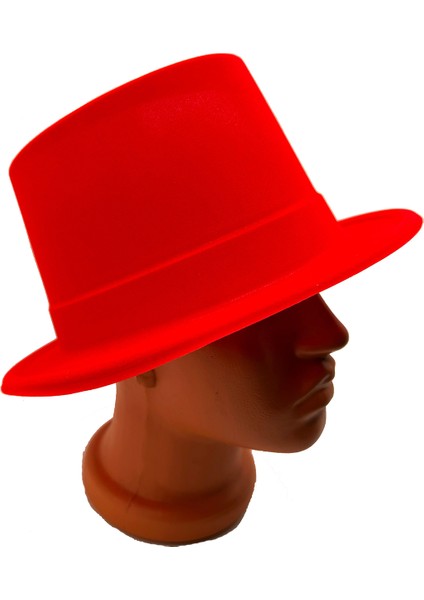 Kırmızı Renk Plastik Nubuk Kadife Flok Kaplama Fötr Şapka 11 cm modelleri