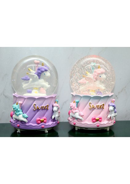 Unicorn Içi Dönmeli Püskürtmeli Işıklı Müzikli Kar Küresi Büyük Boy