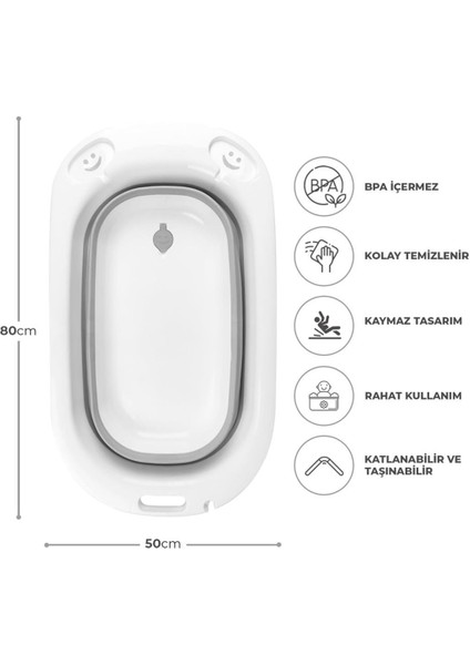 AK-729 Katlanır Bebek Yıkama Banyo Küveti Beyaz - Gri