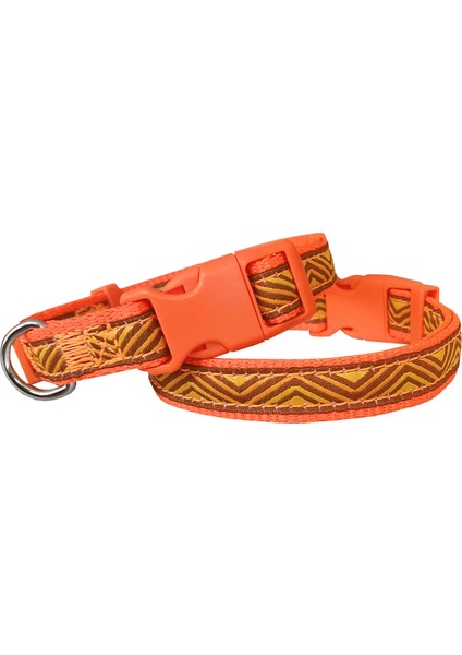 Dalga Desenli Dokuma Köpek Boyun Tasması 1,5 cm x 27-40 cm Turuncu