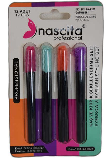 Profesyonel Kaş ve Kirpik Şekillendirme Maskara Seti 12'li Esnek Silikon Başlıklar