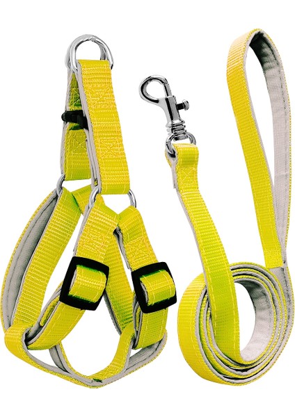 Gezdirme Kayışlı Dokuma Köpek Göğüs Tasma Seti 40*60-110 cm Sarı