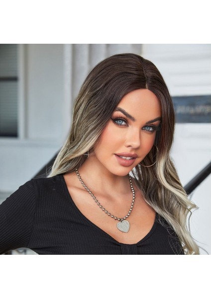 OEM Koyu Kestane Ombre/ Kumral Beyaz Platin Röfleli Tül Peruk modelleri